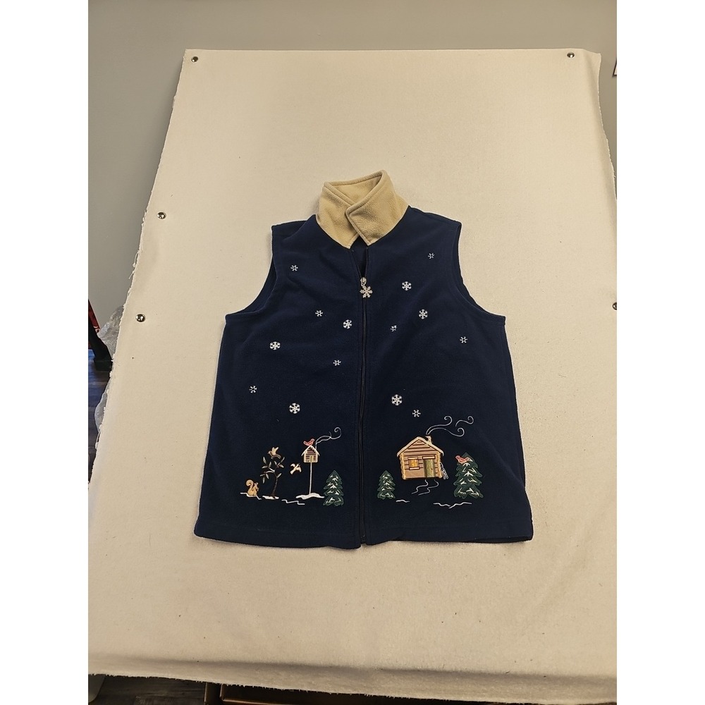 Breckenridge Womens Sweter Vest Blue Medium Snowflake Grandmacore Full Zip